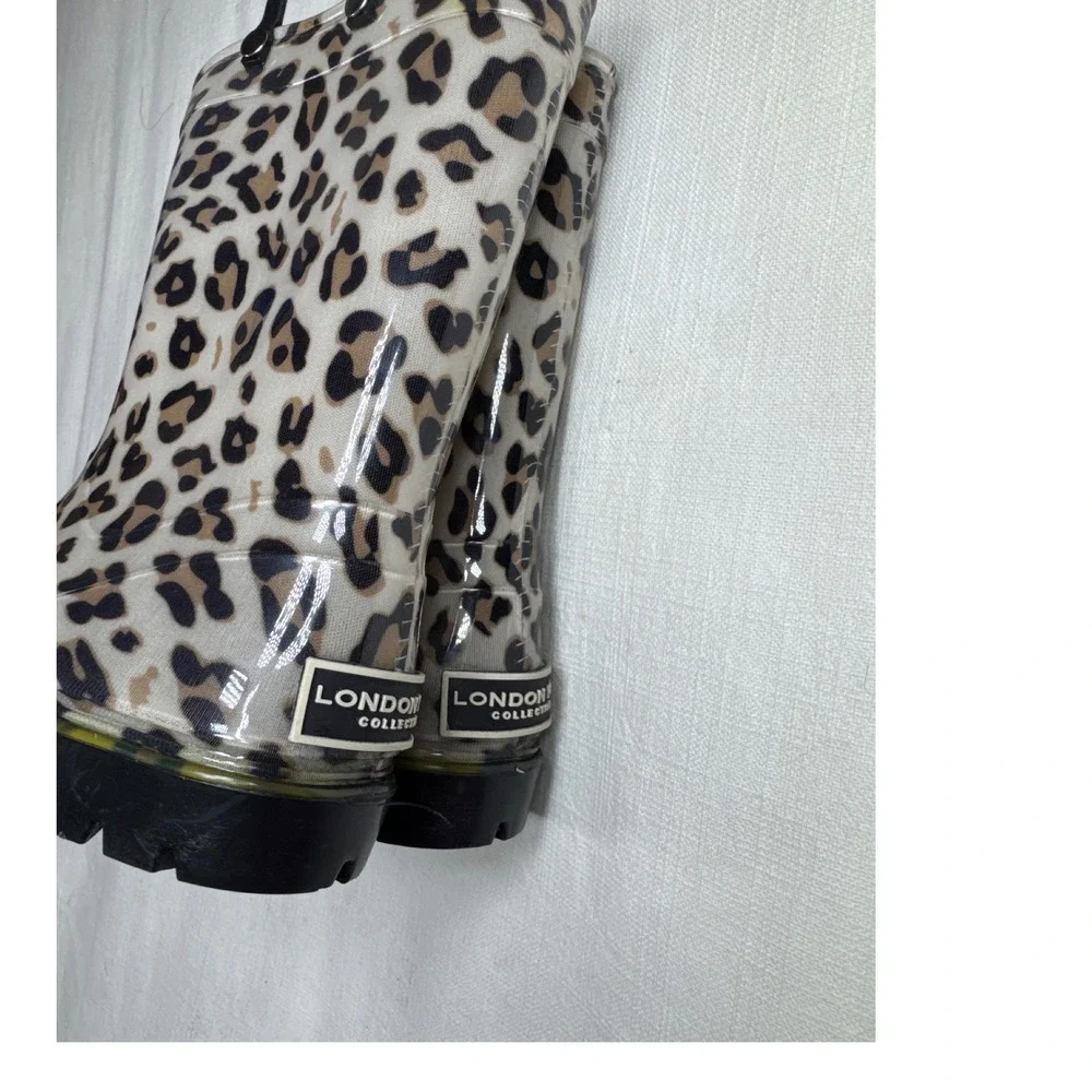 London Fog Girls Leopard‎ Print Rain Boots Size 11 Waterproof Pull On Handles